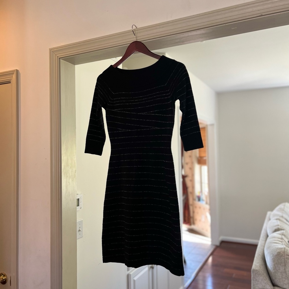 White House Black Market black with silver lining dress, XS.
